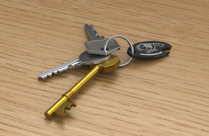 Keys with lasered promotional fob.